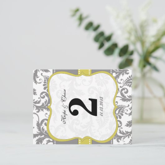 Geel en grijs vogel Damask Briefkaart (Staand voorkant)