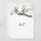 Geel en grijs  vogelhuwelijk uitnodigen kaart (Achterkant)