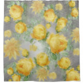 Geel en Grijs Waterverf Bloemen Douchegordijn (Voorkant)