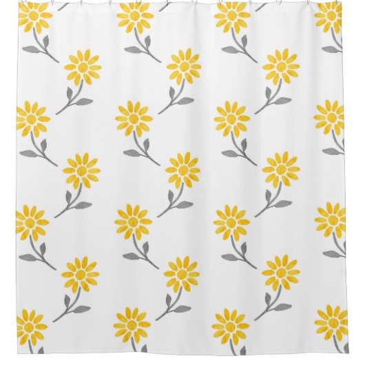 Geel en grijs Waterverf Daisy Pattern Douchegordijn (Voorkant)