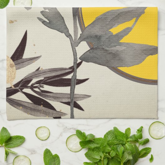 Geel en grijs Waterverf lekt Theedoek (Gevouwen)