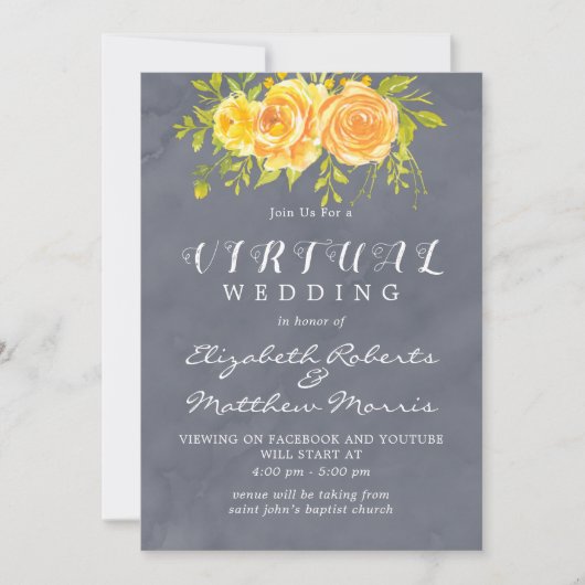 Geel en grijs Waterverf Pony Virtual Wedding Kaart (Voorkant)