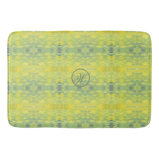 Geel en groen abstract design monogram badmat (Voorkant)