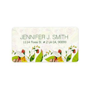 Geel en groen Abstract Floral-Address Label Retro
