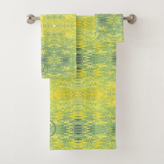 Geel en groen abstract ontwerp bad handdoek (Insitu)