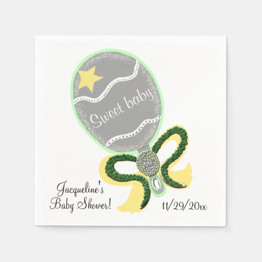 Geel en groen Baby Rattle Sweet Baby shower Servetten (Voorkant)