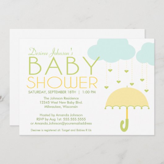 Geel en groen Baby shower Uitnodiging (Voorkant / Achterkant)