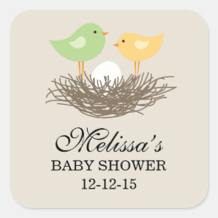 Geel en Groen Baby Vogelnest   BABY SHOWER Vierkante Sticker
