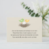 Geel en groen Baby Vogelnest Insert Informatiekaartje (Staand voorkant)