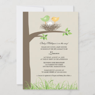 Geel en Groen Babyevogelnest   Baby Shower Kaart