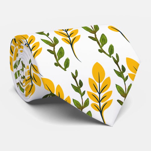 Geel en Groen Bloemen Patroon Stropdas (Opgerold)