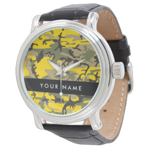 Geel en groen camouflage Jouw naam Personaliseren Horloge