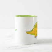 Geel en groen dinosaurus+Persoonlijke naam Tweekleurige Koffiemok (Center)