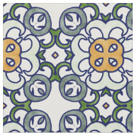 Geel en groen Floral Damask Pattern Stof