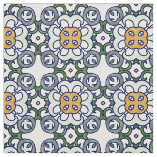 Geel en groen Floral Damask Pattern Stof
