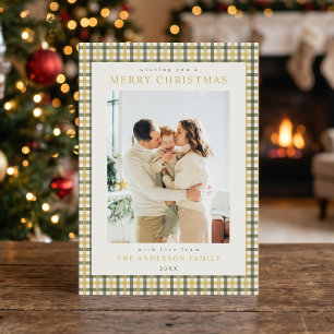 Geel en groen geruit Kerst foto Feestdagenkaart
