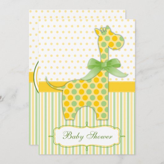 Geel en groen Giraffe Baby shower Kaart (Voorkant / Achterkant)