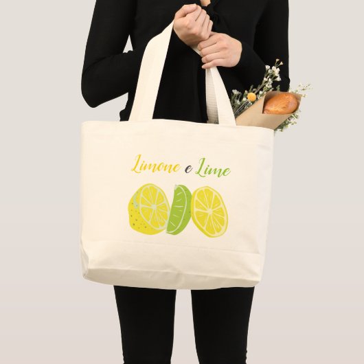 Geel en groen Italiaans Citrus en Limoen Citrus Grote Tote Bag (Voorkant (product))