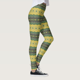 Geel en Groen Kaleidoscoop Mandala Patroon Leggings
