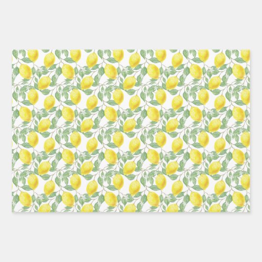 Geel en groen Lemon Tree Patroon Inpakpapier Vel (Voorkant)