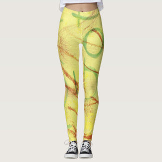 Geel en groen ontworpen Legging. Leggings