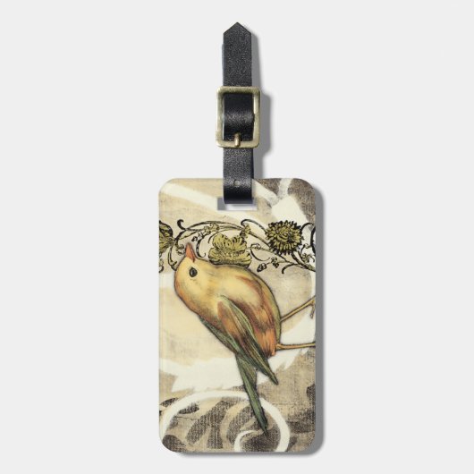 Geel en groen vogel op  achtergrond bagagelabel (Voorkant verticaal)