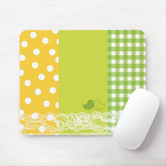 Geel en groen vogelschildboek Lace Mousepad Muismat (Met muis)