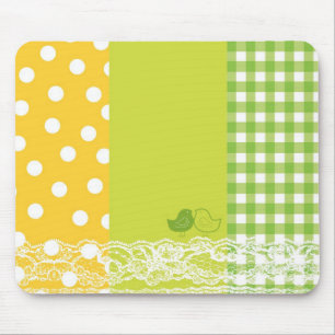 Geel en groen vogelschildboek Lace Mousepad Muismat