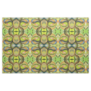 Geel en herfst bruin doodle met zwarte lijnen stof
