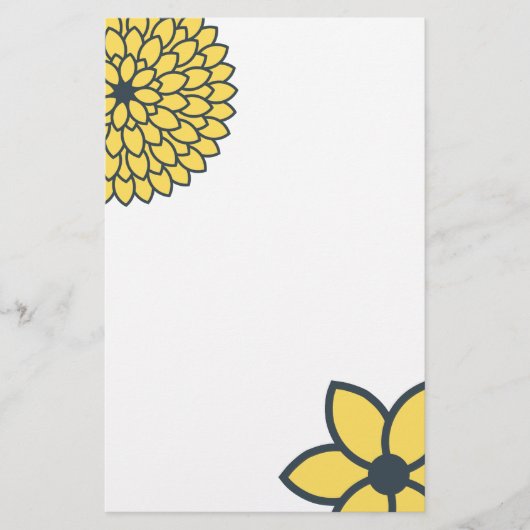 Geel en houtskool Moderne Floral Briefpapier (Voorkant)