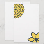 Geel en houtskool Moderne Floral Briefpapier (Voorkant / Achterkant)