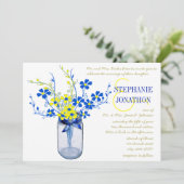 Geel en koninklijk blauw Mason Jar Wildflower Wedd Kaart