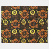 Geel en Koper Retro Bloemen Print op Bruin Fleece Deken (Voorkant (Horizontaal))