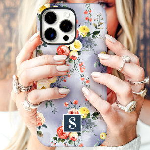 Geel en koraal Monogram Bloemen iPhone 16 Pro Max Hoesje