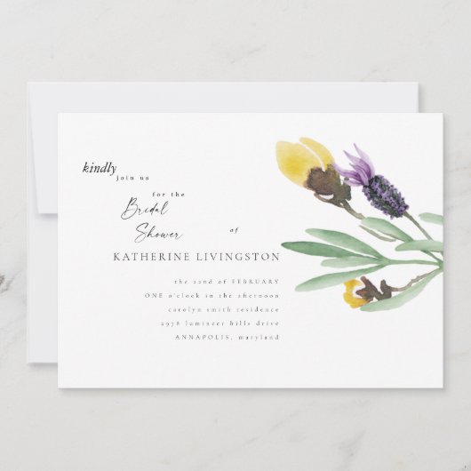 Geel en lavender Floral Bridal Shower Kaart (Voorkant)