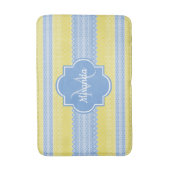 Geel en licht blauw nit patroon met monogram badmat (Voorkant Verticaal)