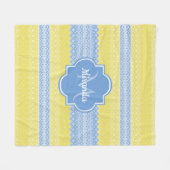 Geel en licht blauw nit patroon met monogram fleece deken (Voorkant (Horizontaal))