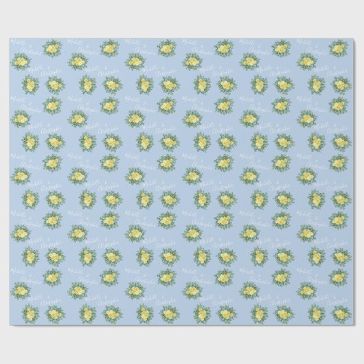 Geel en Licht Blauw Roos Lentweduwen Cadeaupapier (Vlak)