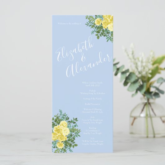 Geel en Licht Blauw Roos Lentweduwen Menu (Staand voorkant)