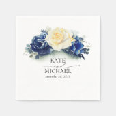 Geel en marineblauw bloemenbruiloft servet (Voorkant)