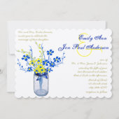 Geel en marineblauw Mason Jar Wild Flower Wedding Kaart (Voorkant)