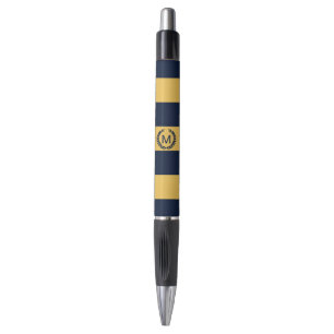 Geel en marineblauw Striped Monogram gepersonalise Pen