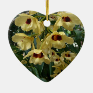 Geel en maroon Orchids Elegant Floral Keramisch Ornament