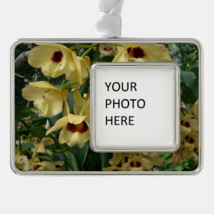 Geel en maroon Orchids Elegant Floral Verzilverd Kader Ornament