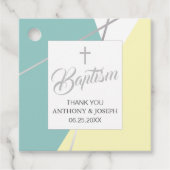 Geel en Mint Groen Contemhedendaags Baptisme Bedankjes Labels (Voorkant)