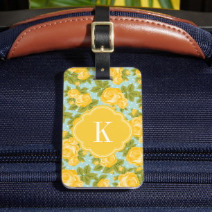 Geel en Mint Rozen Monogram Bagagelabel