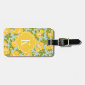 Geel en Mint Rozen Monogram Bagagelabel (Voorkant horizontaal)