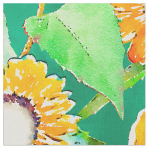 Geel en Mint Zonnebloemen Waterverf Verf Stof