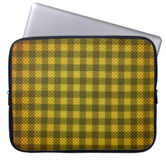 Geel en olijfgecontroleerd koolstofvezel gepatterd laptop sleeve