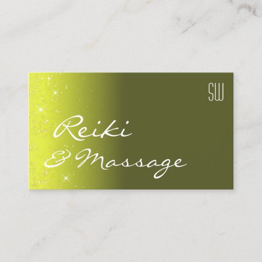 Geel en olijfgroen strooisel met Initialen Visitekaartje (Voorkant)